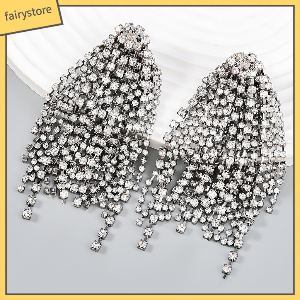 1 Đôi Bông Tai Dáng Dài Đính Đá Thời Trang Dành Cho Nữ