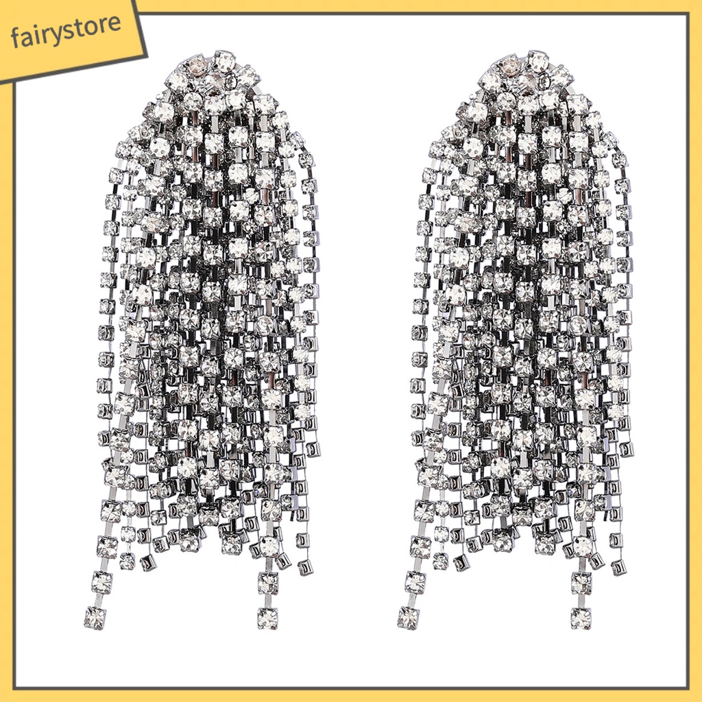1 Đôi Bông Tai Dáng Dài Đính Đá Thời Trang Dành Cho Nữ