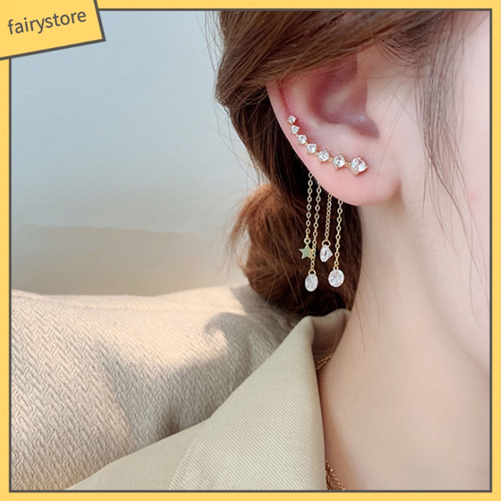 1 Đôi Bông Tai Dáng Dài Đính Đá Lấp Lánh Thời Trang Cao Cấp