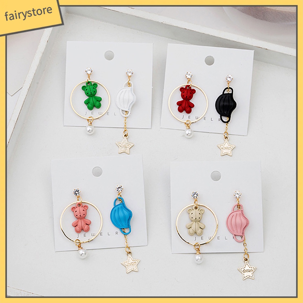 Bông Tai Hình Gấu Hoạt Hình Đính Ngọc Trai Giả Dành Cho Nữ