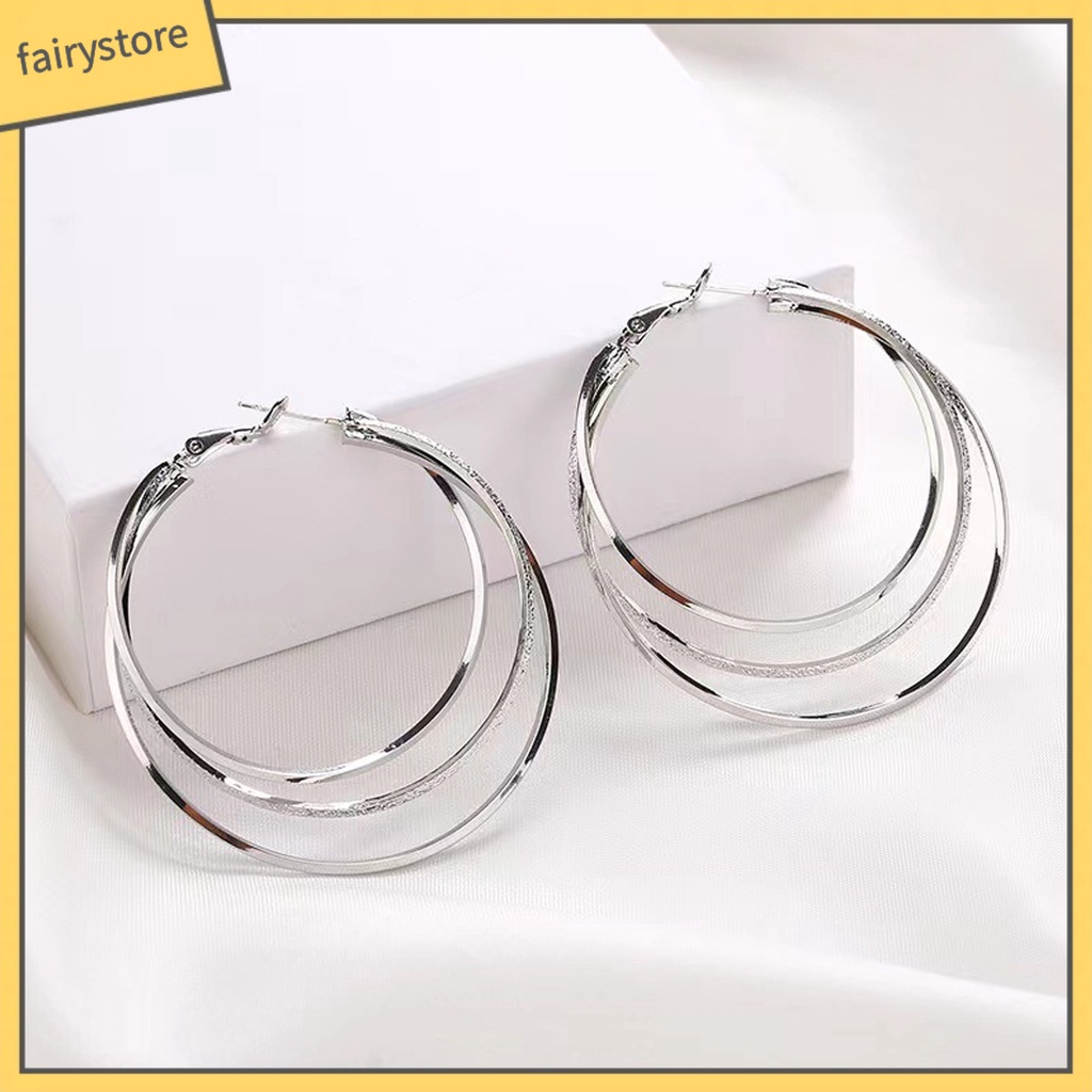 1 Đôi Bông Tai Hình Tròn Cỡ Lớn Nhiều Lớp Lấp Lánh Thời Trang Cho Nữ