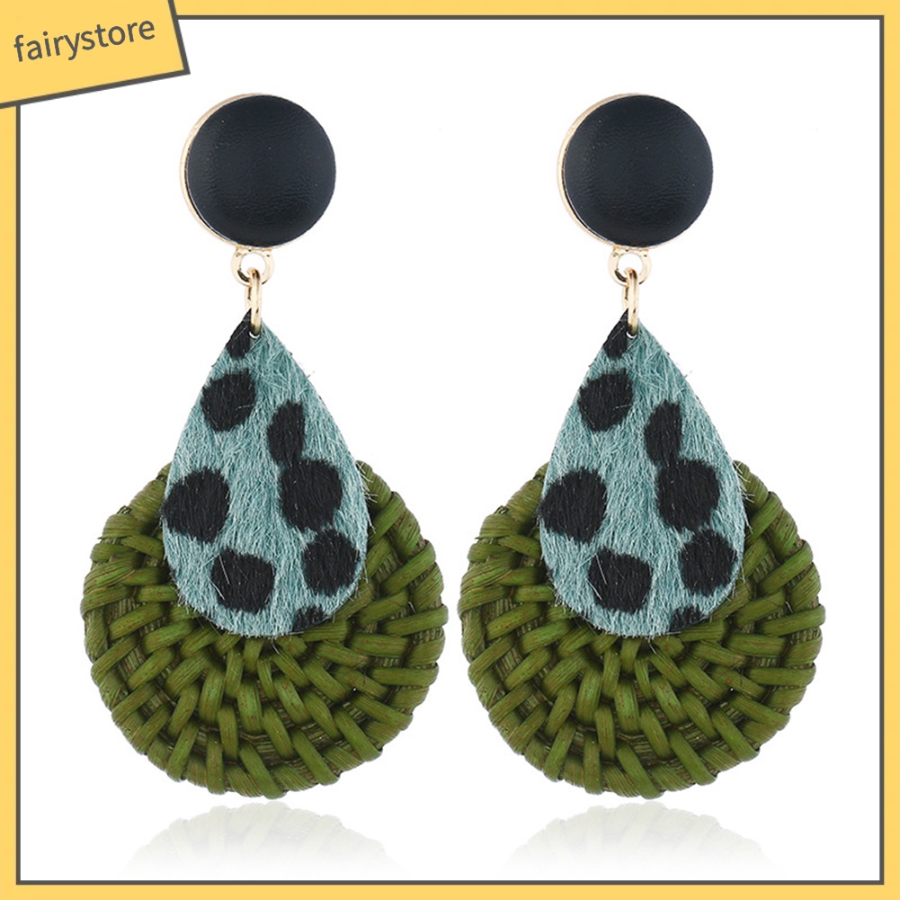 Bông Tai Dáng Dài Bằng Tre Họa Tiết Da Báo Thời Trang