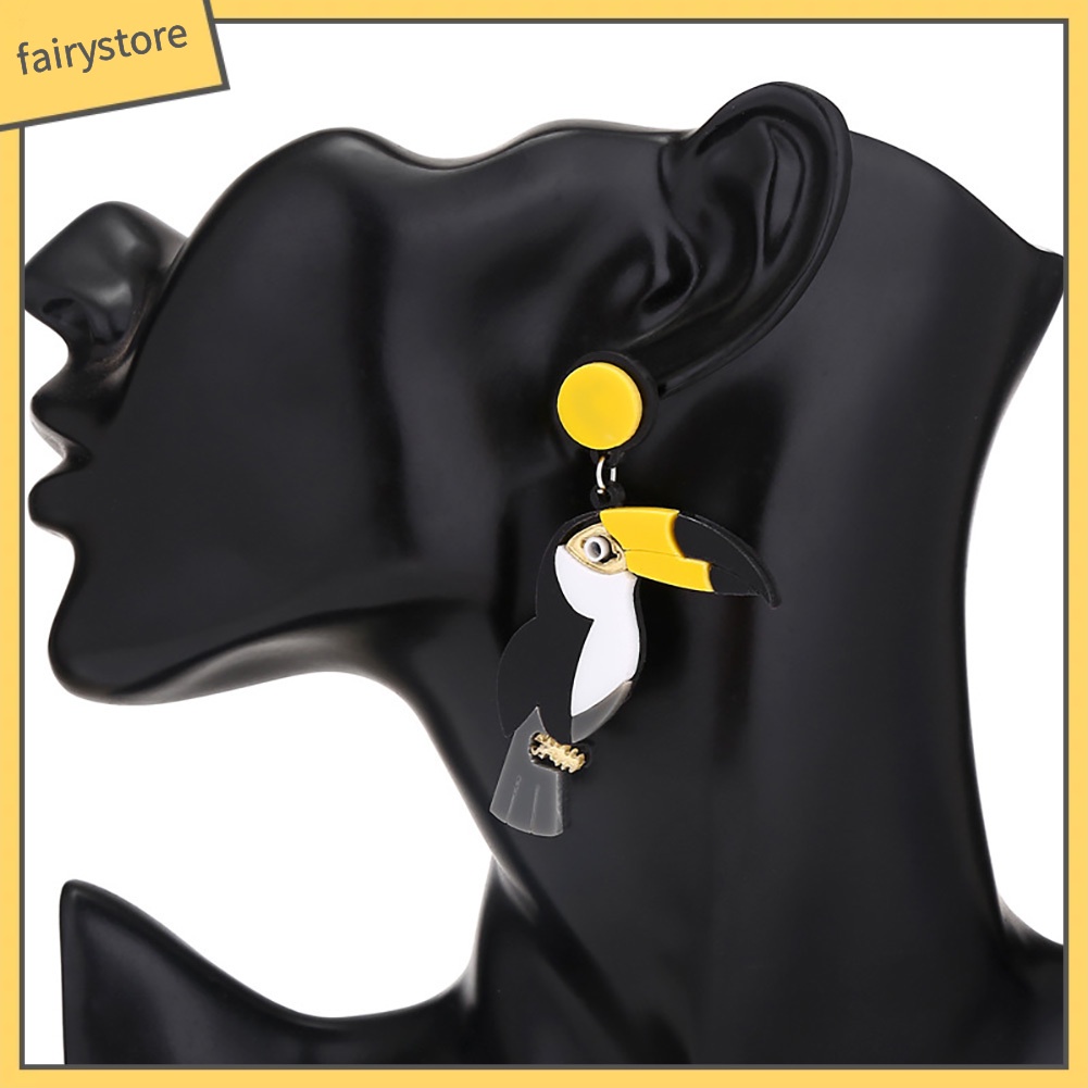 Bông Tai Dáng Dài Mặt Hình Chim Vẹt Nhiều Màu Sắc Thời Trang Cho Nữ