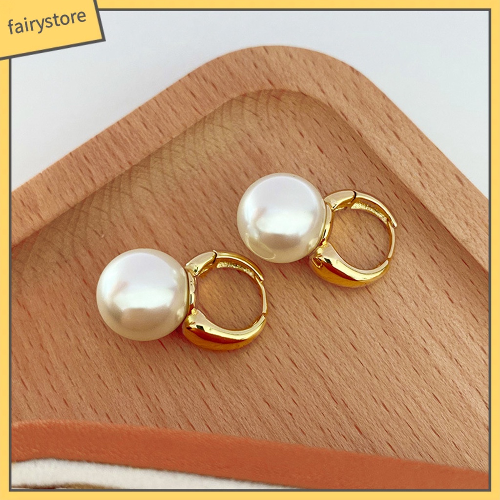 1 Đôi Bông Tai Hình Học Đính Ngọc Trai Nhân Tạo Phong Cách Hong Kong Thời Trang