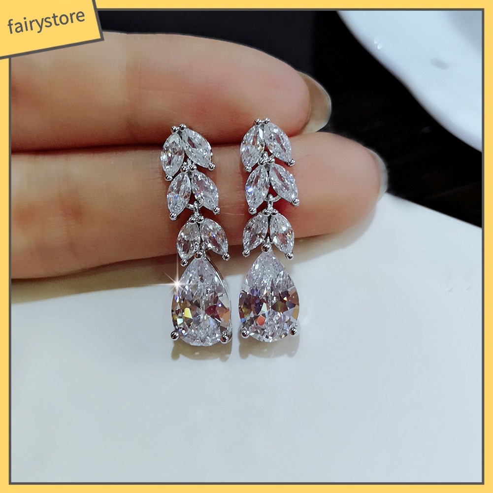 Bông Tai Hình Giọt Nước Đính Đá Zircon Hình Giọt Nước Thời Trang Cho Nữ