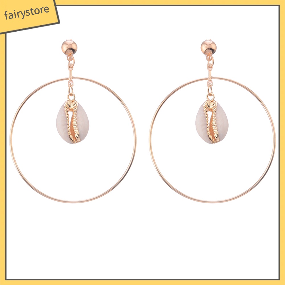 Bông Tai Hình Tròn Lớn Họa Tiết Vỏ Sò Rỗng Thời Trang Đi Biển Cho Nữ