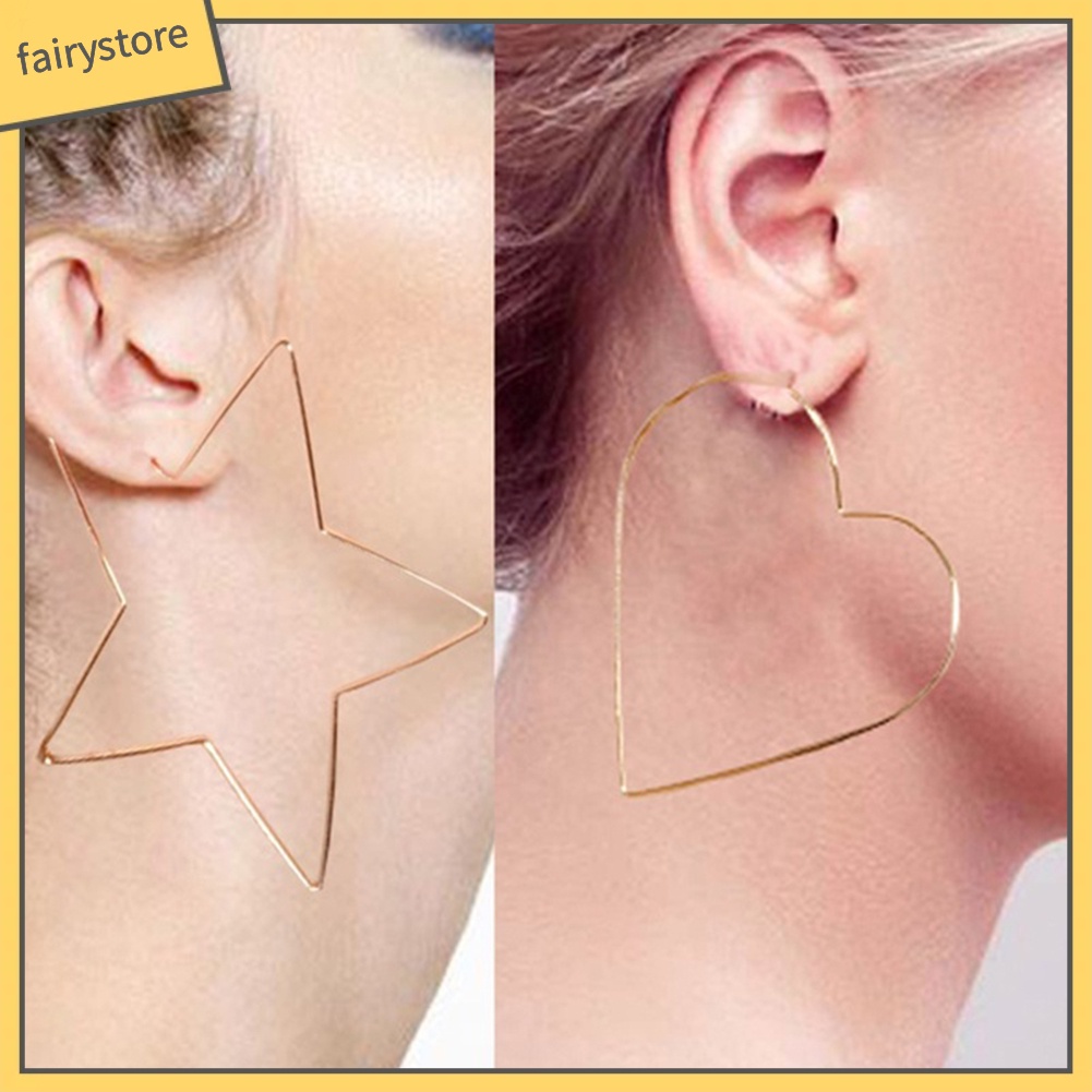 Bông Tai Dạng Vòng Hình Ngôi Sao / Trái Tim Lớn Thời Trang Cho Nữ