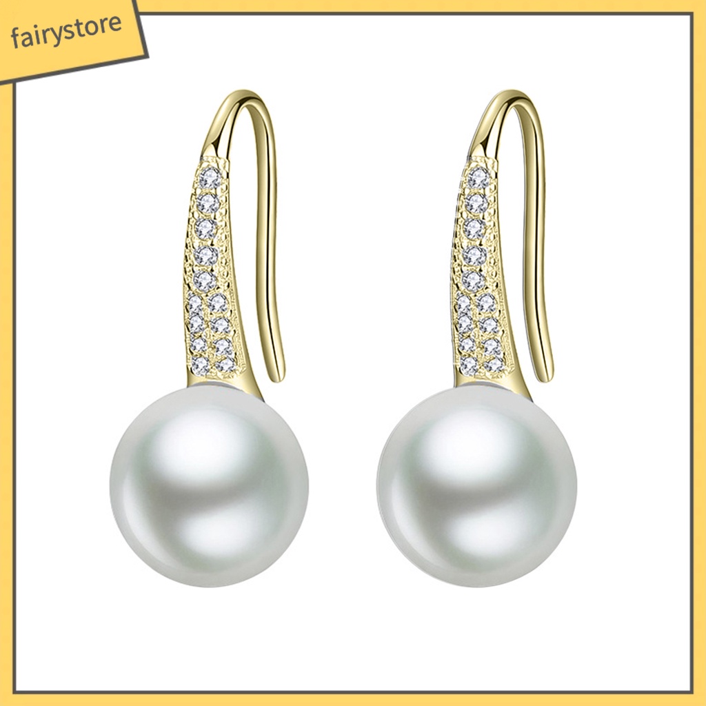 [FRO] Bông Tai Đính Đá Zircon Ngọc Trai Giả Dáng Thả Thời Trang Cho Nữ