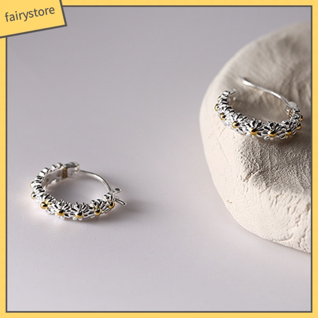 1 Đôi Bông Tai Tròn Họa Tiết Hoa Lấp Lánh Dành Cho Nữ