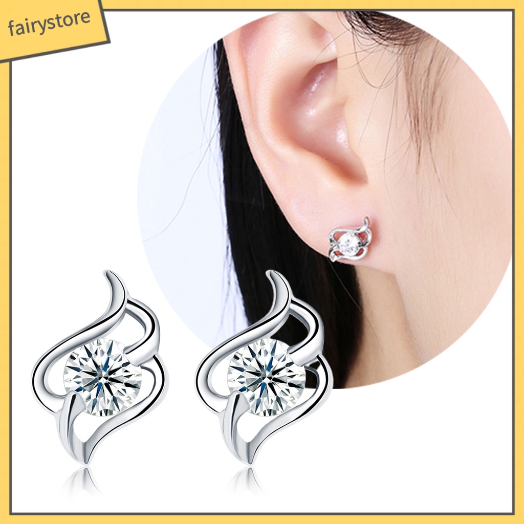 1 Đôi Bông Tai Bạc 925 Hình Ngọn Lửa Đính Đá Zircon