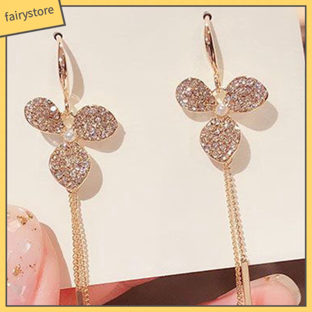 1 Đôi Bông Tai Tua Rua Dài Hình Cánh Hoa Chống Rỉ Sét Sang Trọng Cho Nữ