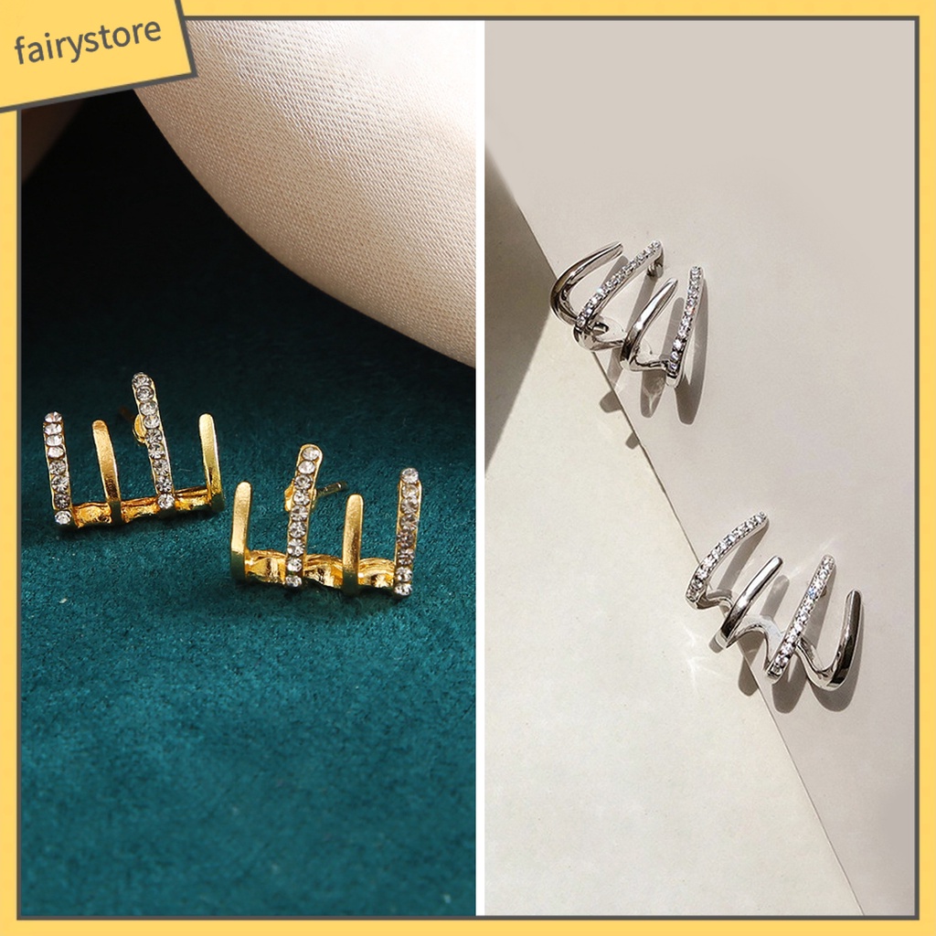 1 Đôi Bông Tai 4 Móng Vuốt Đính Đá Lấp Lánh Phong Cách Hàn Quốc Dành Cho Nữ