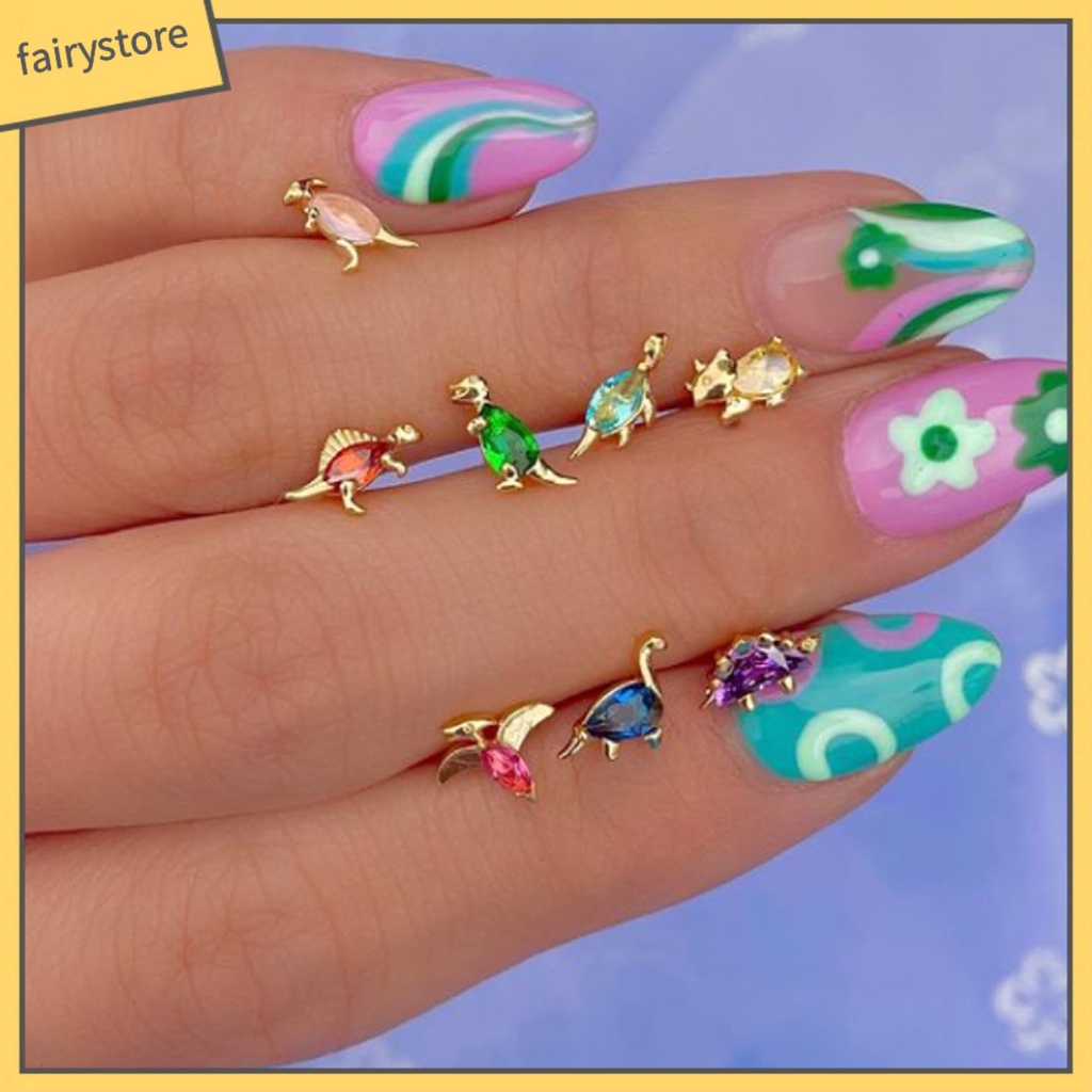 1 Bông Tai Hình Khủng Long Bằng Hợp Kim Đính Đá Zircon Dành Cho Nữ