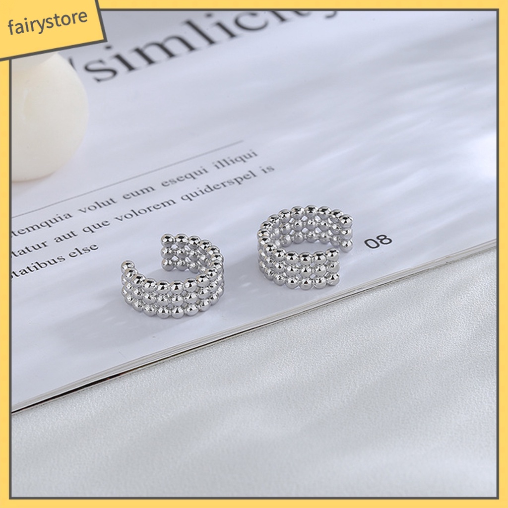 1 Khuyên Tai Dạng Kẹp Ba Lớp Mạ Điện Đính Hạt Tròn Phong Cách Pháp Thích Hợp Dự Tiệc