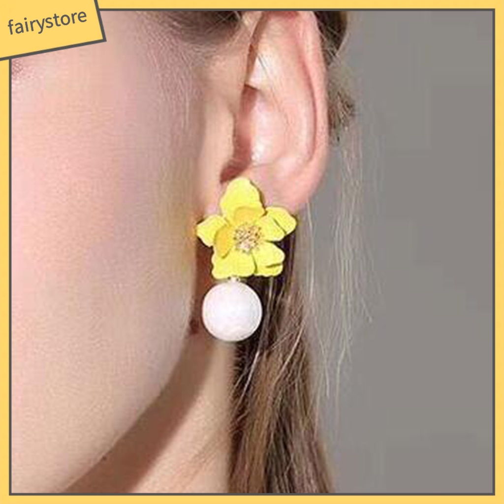 1 Đôi Bông Tai Hình Hoa Lớn Bằng Hợp Kim Đính Ngọc Trai Nhân Tạo Dành Cho Nữ