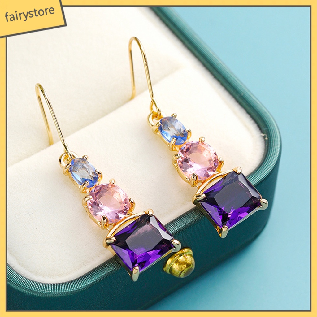 1 Đôi Bông Tai Dạng Móc Bằng Đồng Thân Thiện Với Da Mặt Đính Pha Lê Giả Cỡ Lớn Cho Nữ