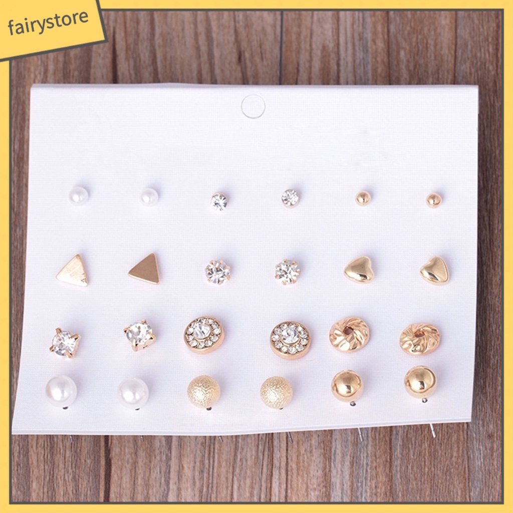 Set 12 Đôi Bông Tai Đính Đá Nhiều Kiểu Dáng Cho Nữ