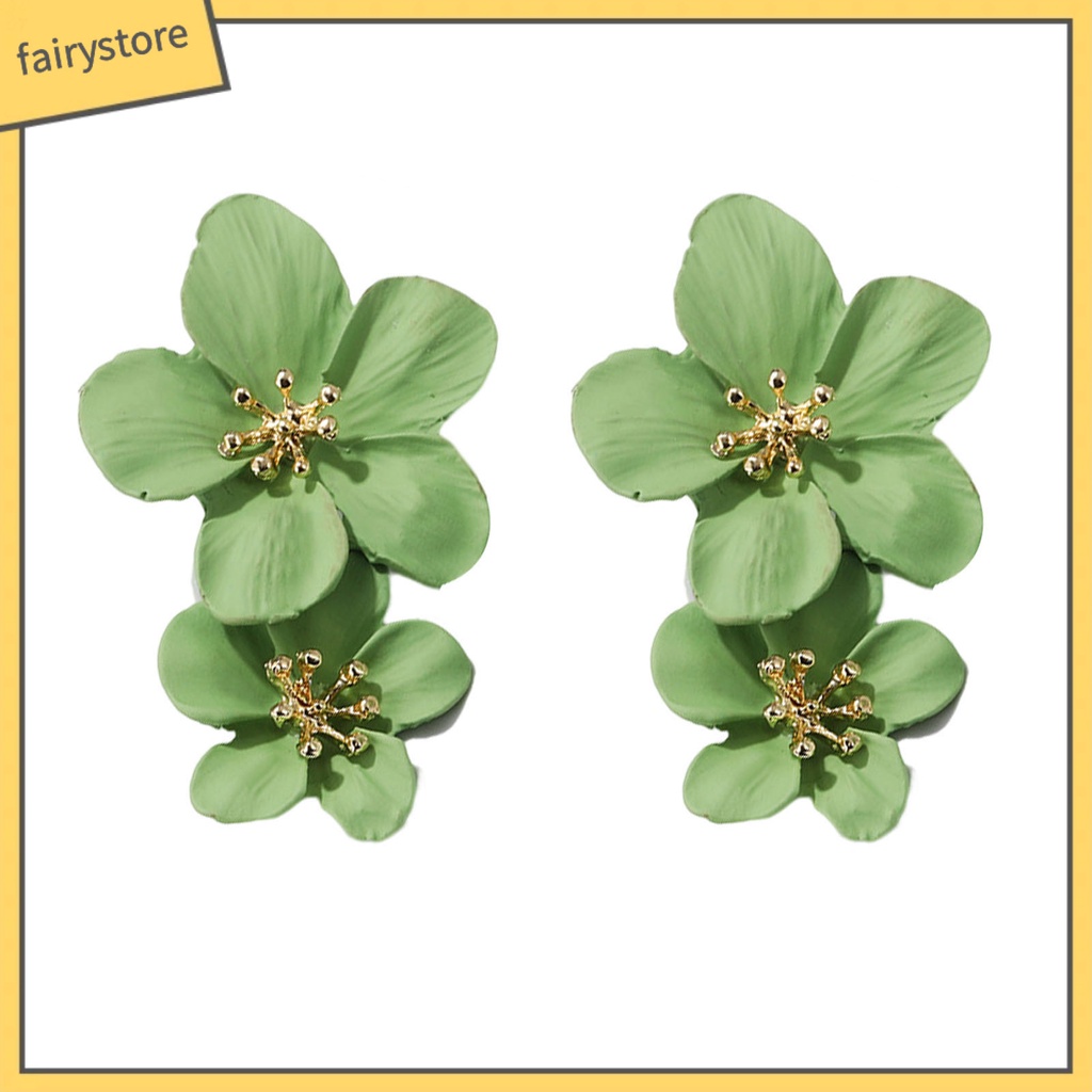 1 Đôi Bông Tai Hình Hoa Hai Lớp Không Gây Dị Ứng Thiết Kế Tinh Tế Thời Trang Dự Tiệc Cho Nữ