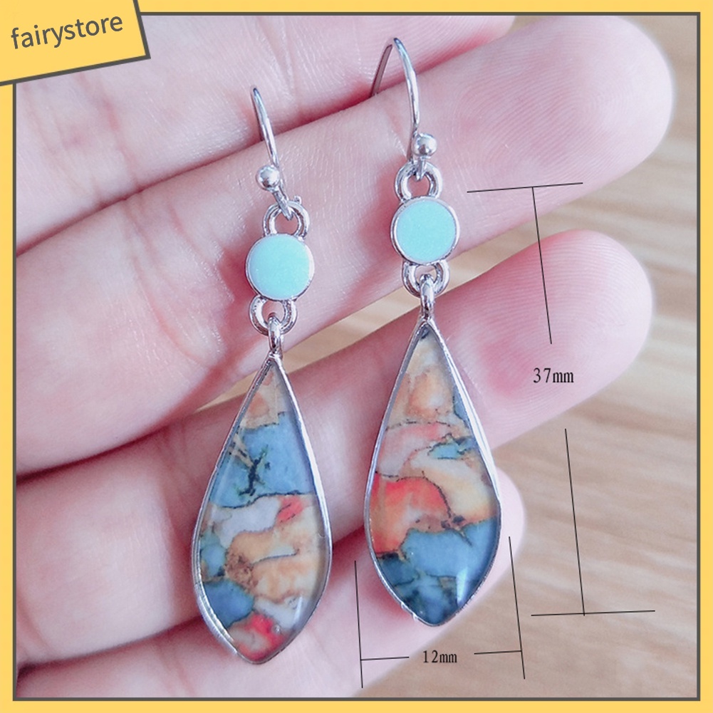 Bông Tai Hình Giọt Nước Nhiều Màu Sắc Phong Cách Vintage Dành Cho Nữ