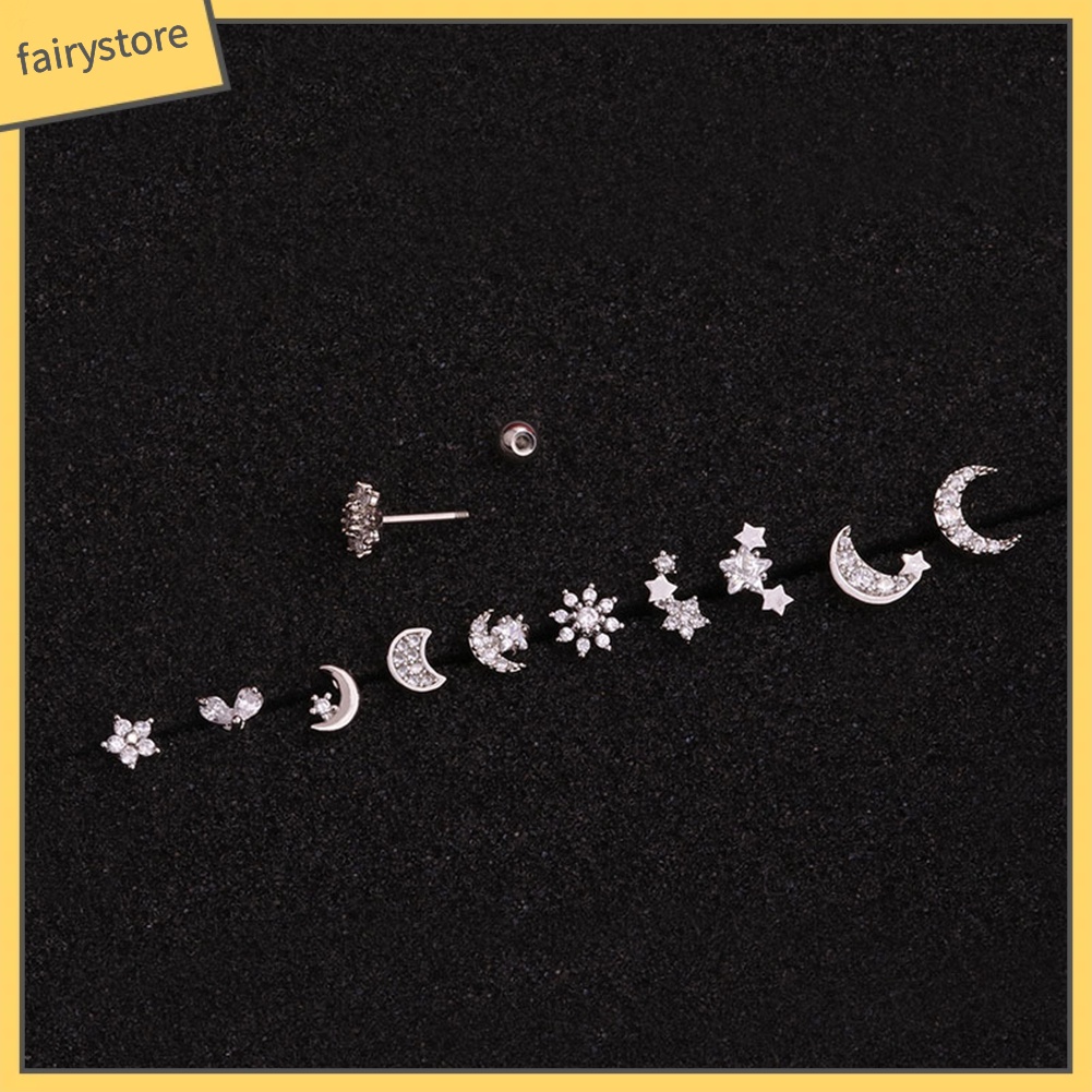 1 Chiếc Bông Tai Hình Hoa / Mặt Trăng / Ngôi Sao Đính Đá Zircon Thời Trang Nữ