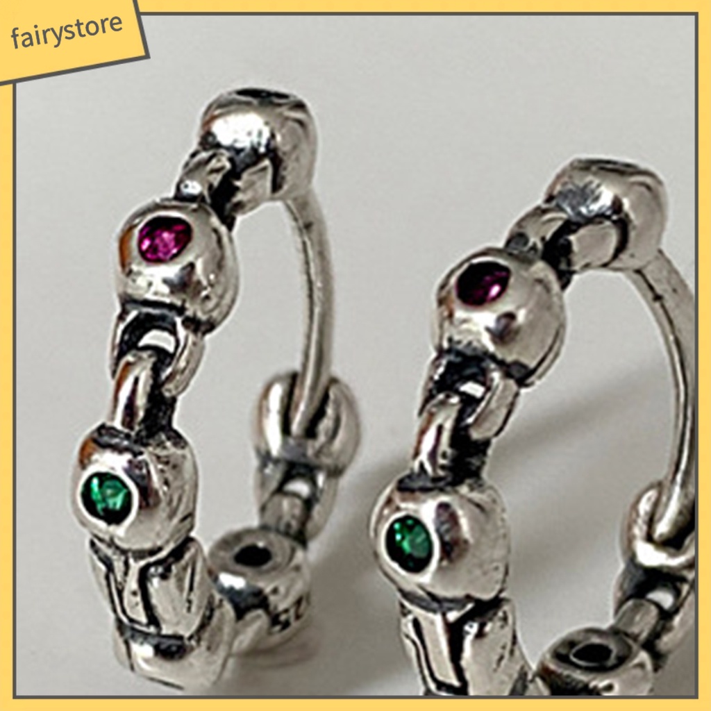 1 Khuyên Tai Tròn Đính Đá Nhiều Màu Sắc Phong Cách Vintage