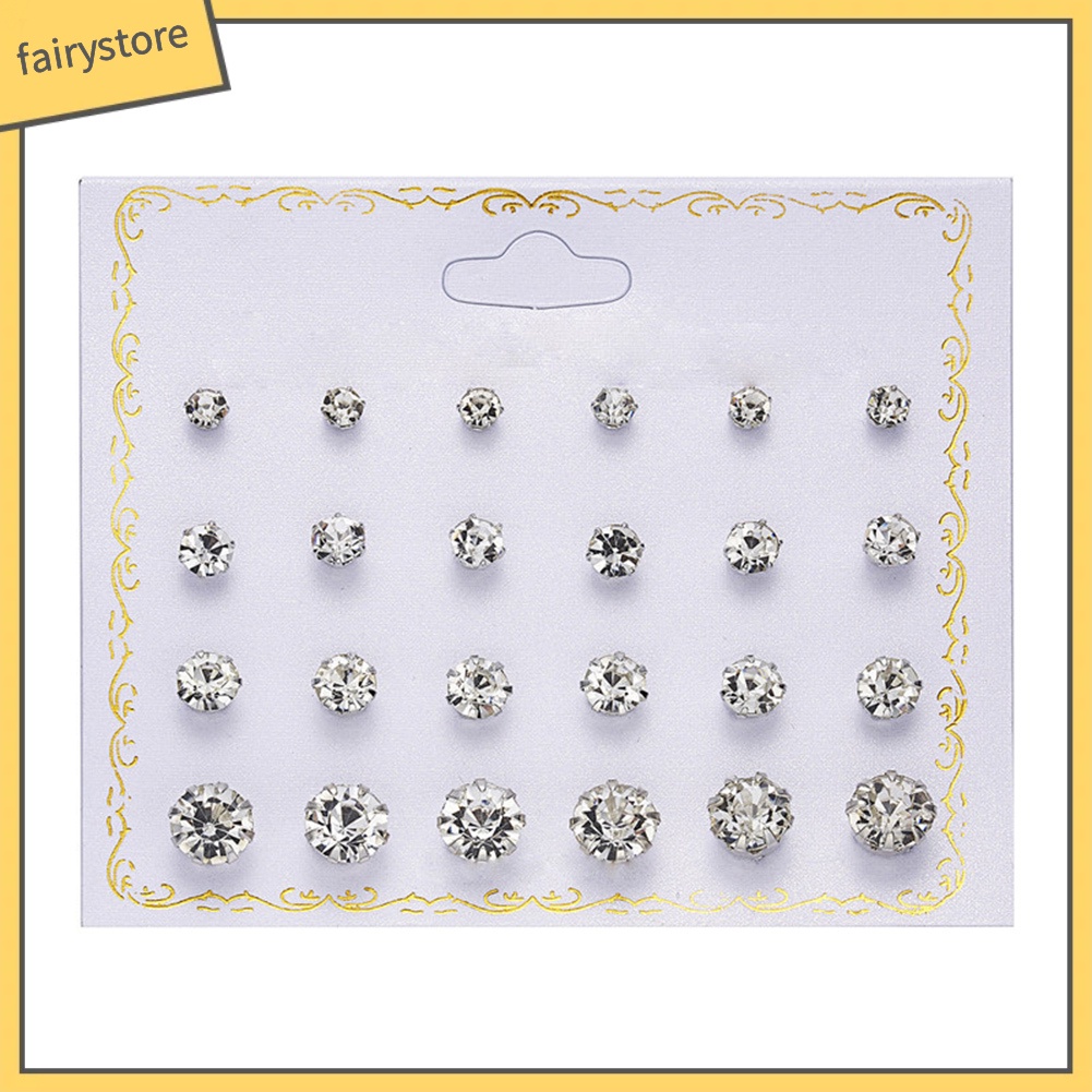 Set 12 Đôi Khuyên Tai Đính Đá / Ngọc Trai Giả Thời Trang Thanh Lịch Dành Cho Nữ