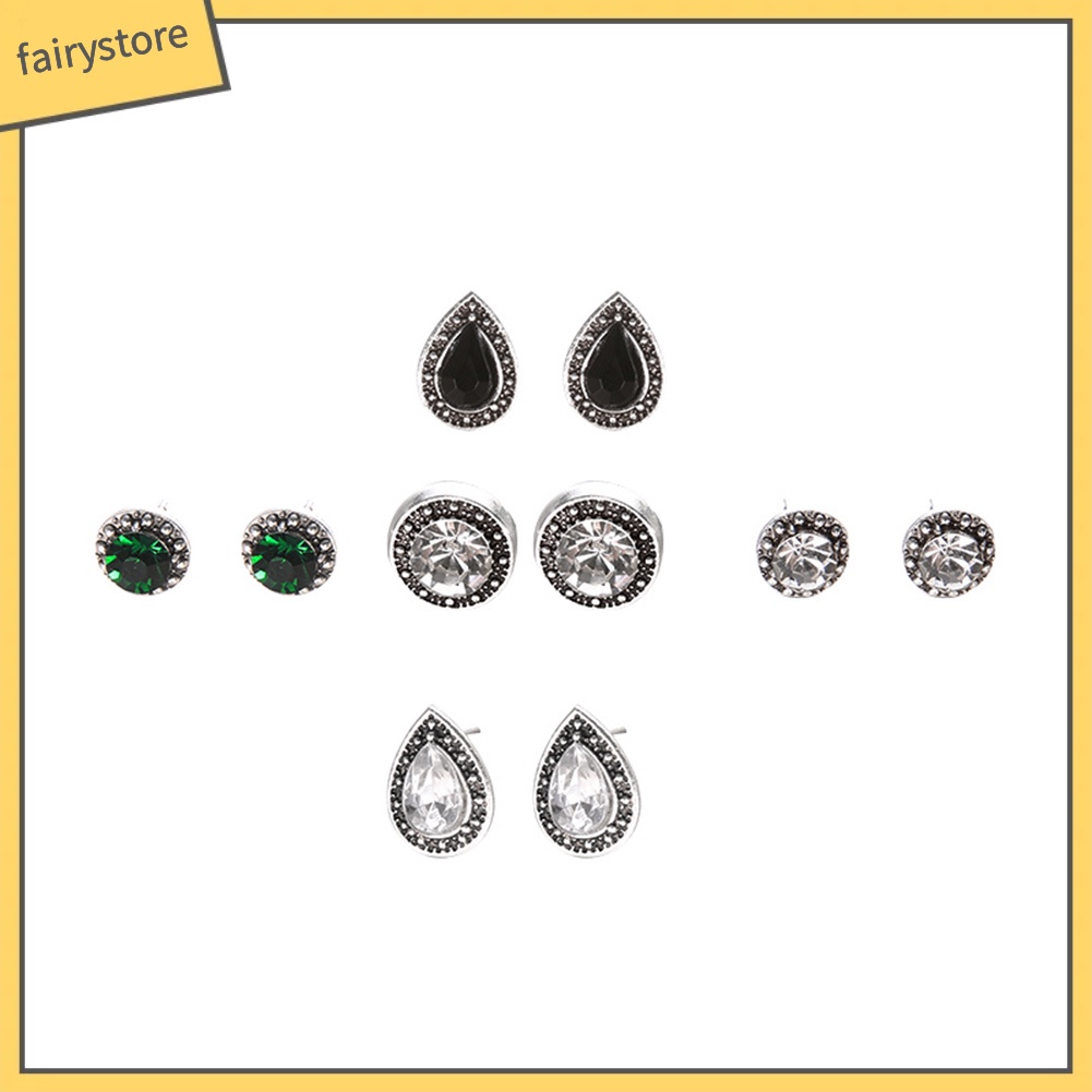 Set 5 Đôi Khuyên Tai Đính Đá Phong Cách Cổ Điển Thanh Lịch Dành Cho Nữ