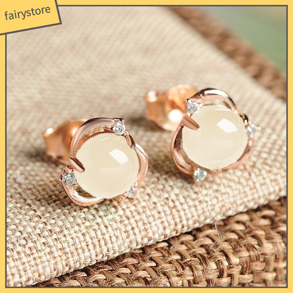 Bông Tai Mạ Bạc Hình Hoa Đính Ngọc Bích Giả Thời Trang Cho Nữ