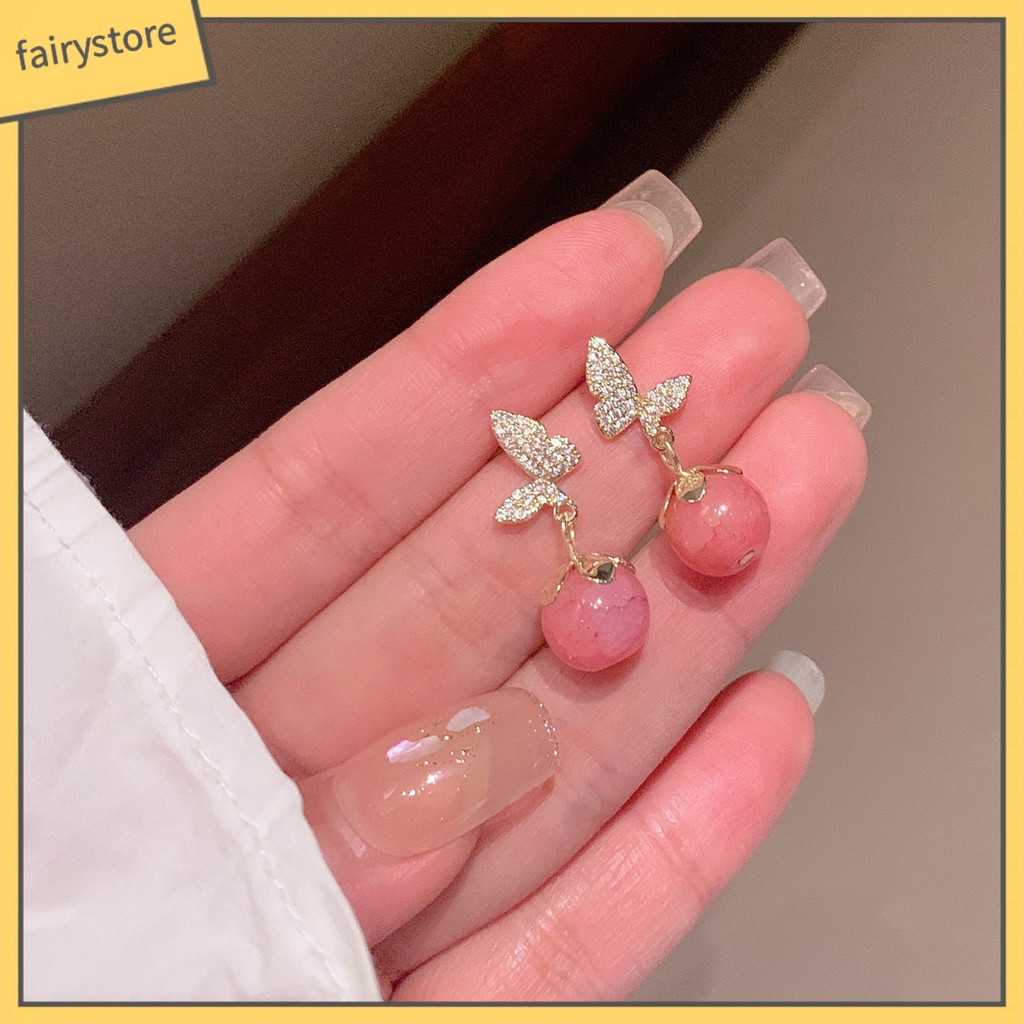 1 Đôi Bông Tai Hình Bướm Đính Đá Opal Lấp Lánh Dành Cho Nữ