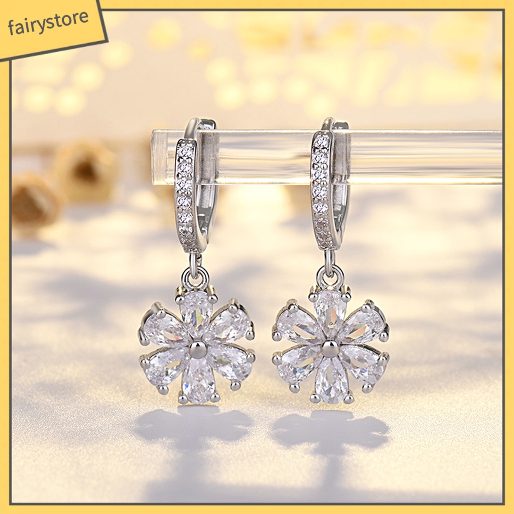 1 Đôi Bông Tai Dáng Dài Đính Đá Zircon Lấp Lánh Thời Trang Cho Nữ