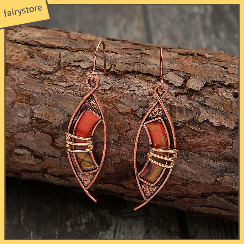 [FRO] 1 Đôi Bông Tai Dạng Móc Xỏ Bằng Đá Màu Cam Chắp Vá Lỗ Không Đối Xứng