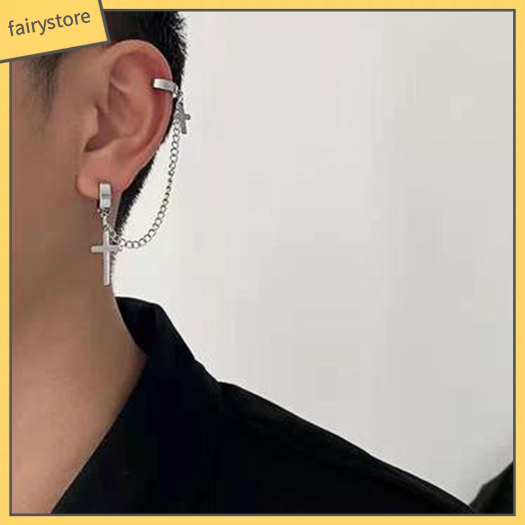 1 Khuyên Tai Dạng Mắc Xích Bằng Kim Loại Hình Thánh Giá Phong Cách Punk Hiphop Sáng Tạo Dành Cho Nam