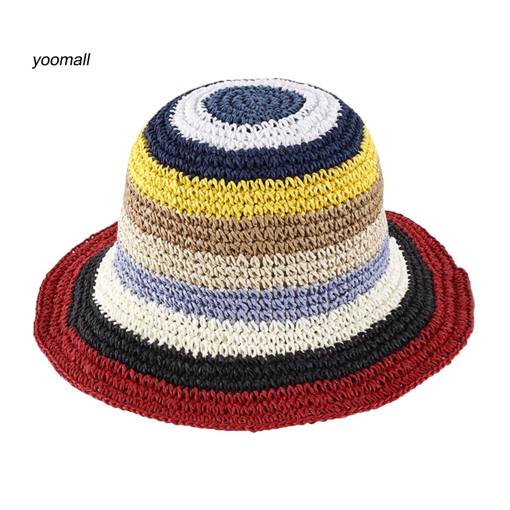 Mũ Đan Rơm Chống Nắng Nhiều Màu Sắc Họa Tiết Kẻ Sọc Cho Nữ