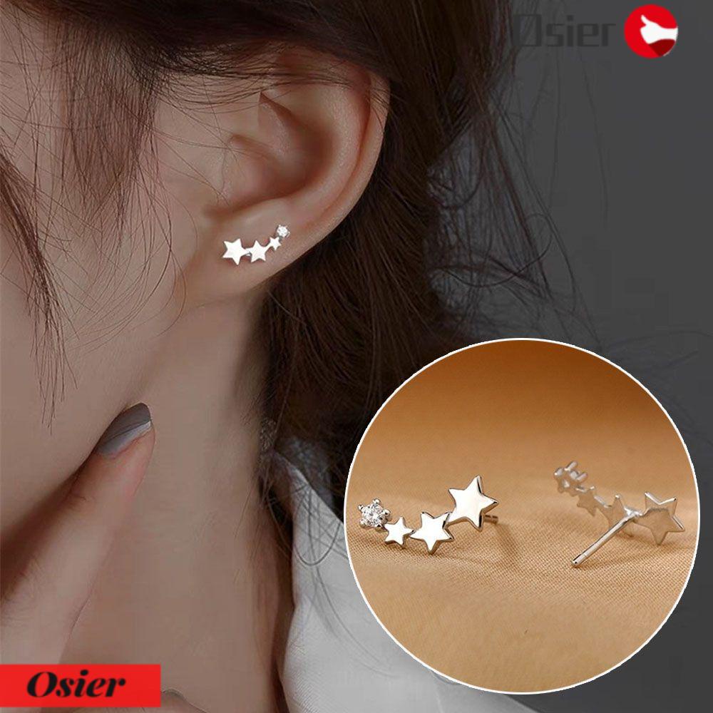 Osier1 Bông Tai Mạ Bạc 925 Dạng Vòng Hình Ngôi Sao Thời Trang Cho Nữ