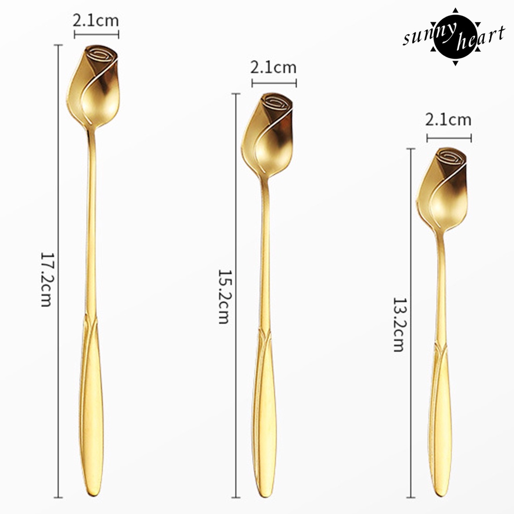 Muỗng Cà Phê Tay Cầm Dài Bằng Thép Không Gỉ Hình Hoa Hồng