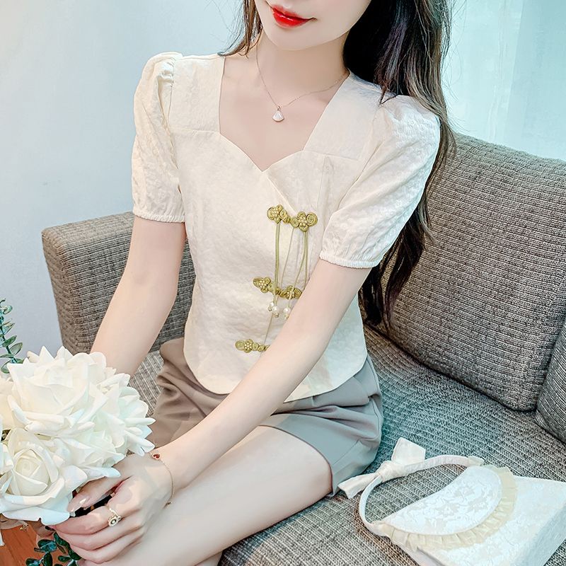 Áo Kiểu Tay Phồng Phối Nút Phong Cách Trung Hoa Thời Trang Mùa Hè 2023