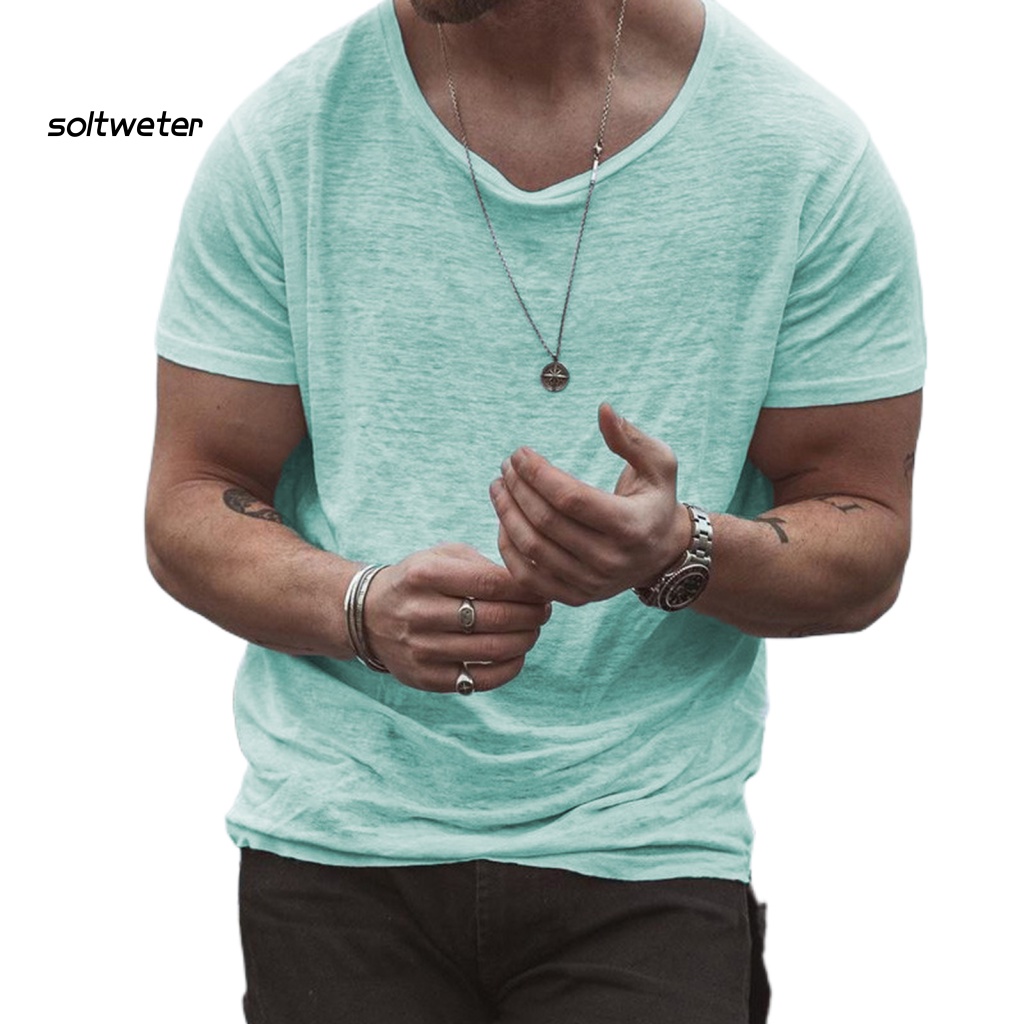 Áo Thun Tay Ngắn Cổ Tròn Vải Mềm Màu Trơn Nhanh Khô Thời Trang Mùa Hè Cho Nam