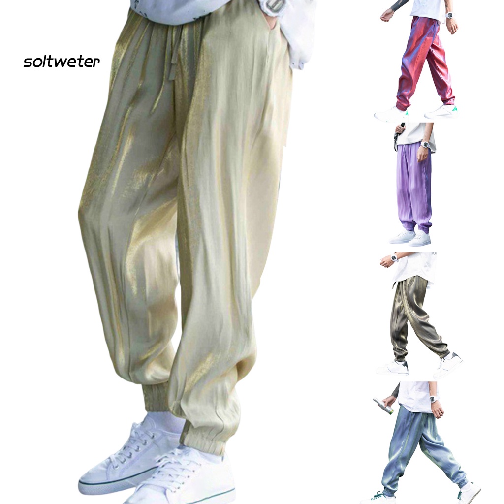 Quần Thể Thao Lụa Lạnh Dáng Rộng Lưng Thun Dây Rút Co Giãn Thời Trang Xuân Hè Dành Cho Nam Giới