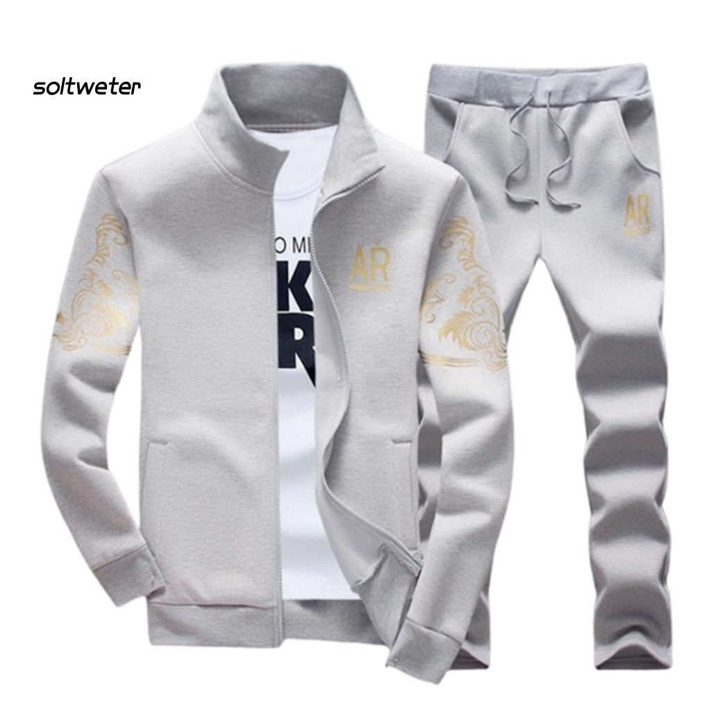 Set Đồ 2 Món Gồm Áo Nỉ Cổ Đứng In Họa Tiết Đồng Có Khóa Kéo Và Quần Dài Giữ Ấm Cho Nam