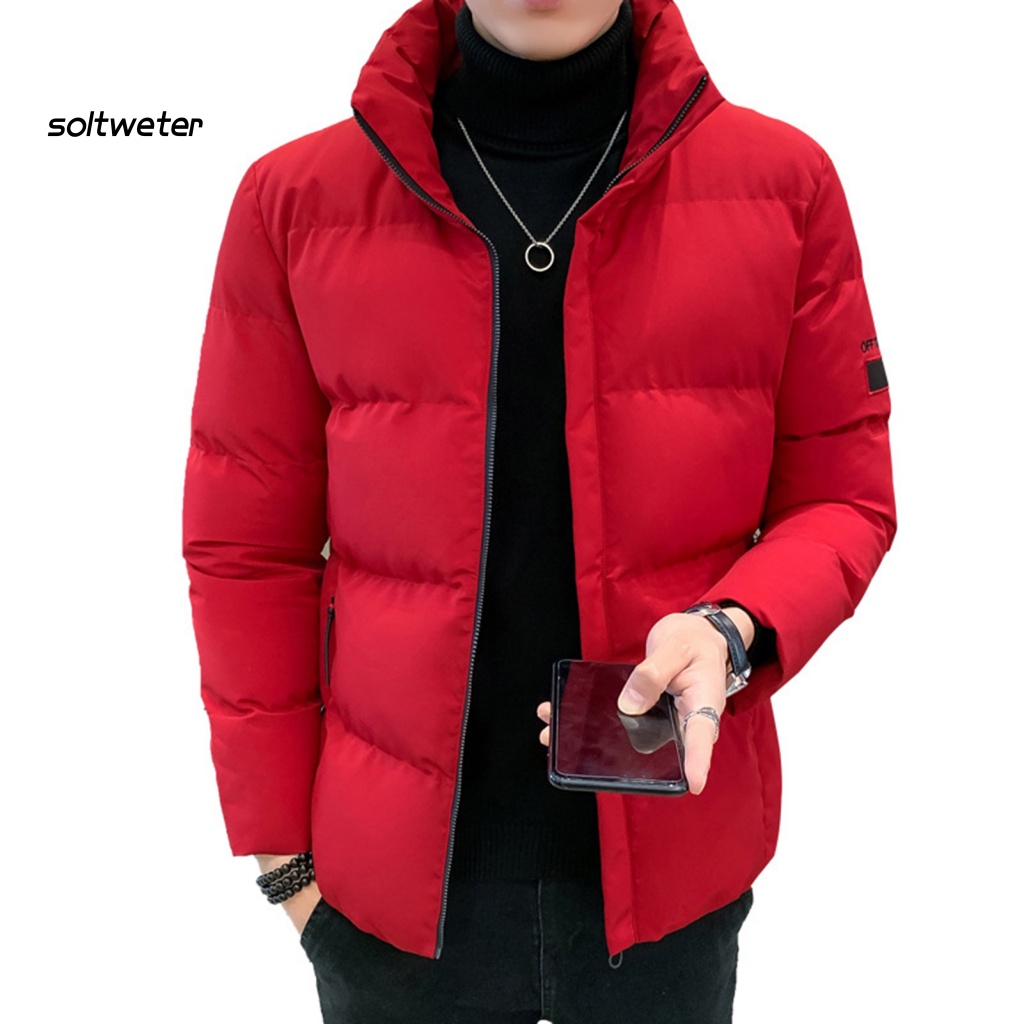 Áo Khoác Phao Cotton Màu Trơn Cổ Đứng Chống Lạnh Thêu Chữ Phong Cách Hàn Quốc Cho Nam