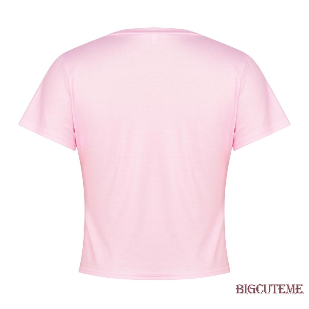 Áo Thun Crop Top Tay Ngắn Cổ Tròn Dáng Ôm In Chữ Thời Trang Mùa Hè Cho Nữ