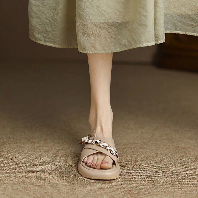 Dép Da Mềm Xỏ Ngón Phối Dây Ruy Băng Dày Dặn Thoải Mái Thời Trang Mùa Hè Cho Nữ