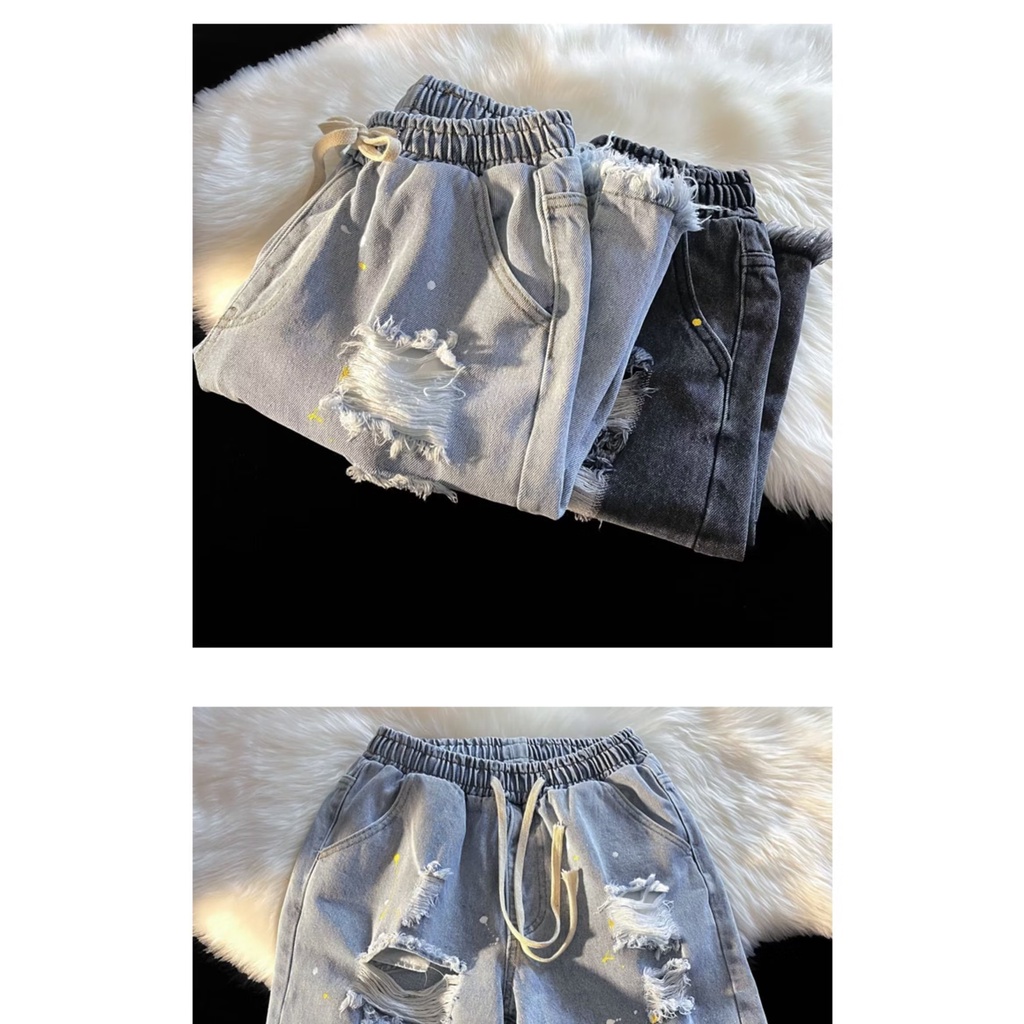 Quần Short Denim Ống Rộng Phong Cách Hip Hop Đường Phố Mỹ Cá Tính Cho Nam