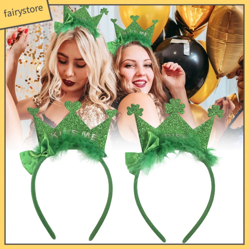 [FRO] Băng Đô Đính Kim Sa Lấp Lánh Hình Vương Miện Xanh Lá Tạo Không Khí Hóa Trang Ngày Quốc Gia Ireland Dễ Thương