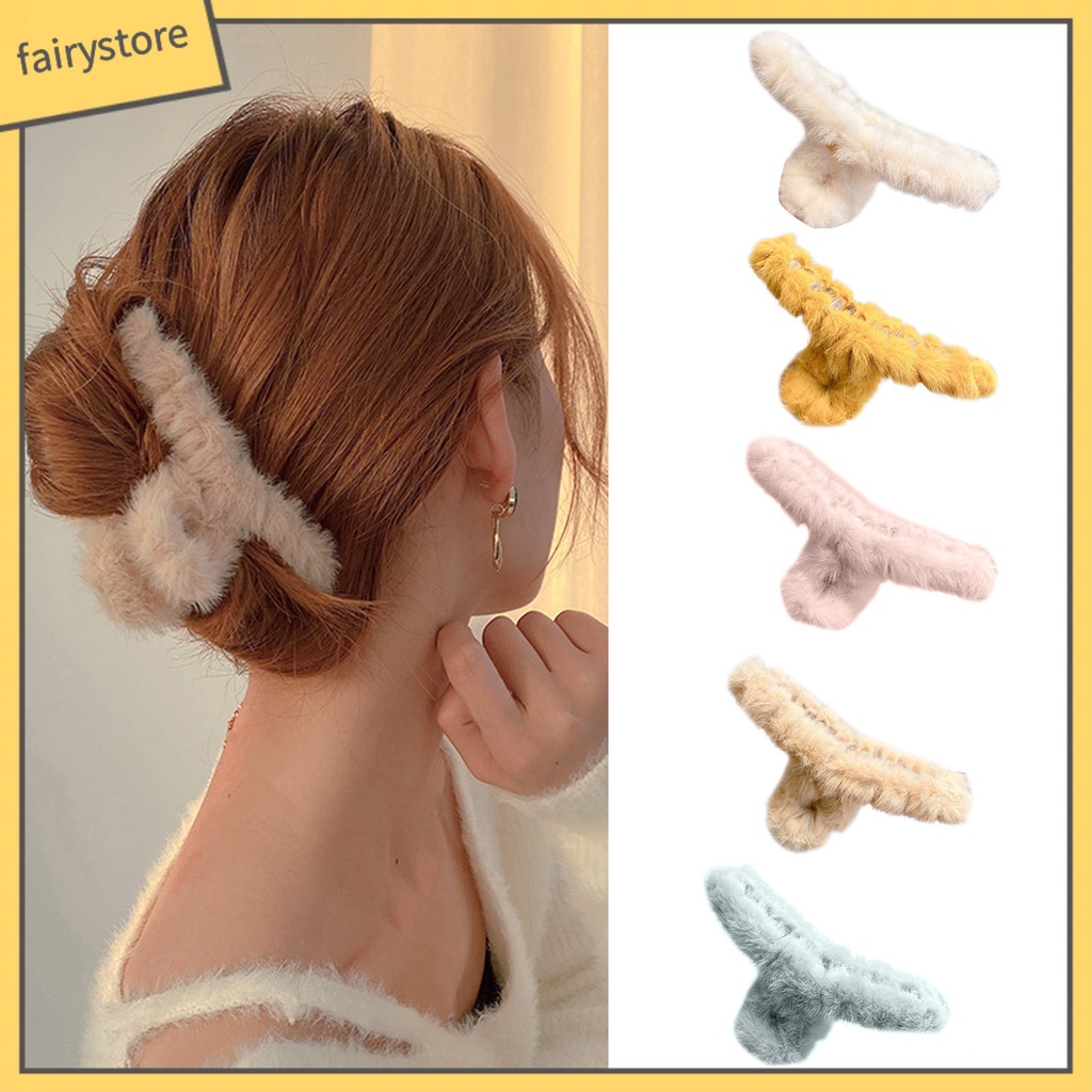 Kẹp Tóc Càng Cua Lớn Bằng Lông Nhung Mềm Mại Màu Trơn Tạo Kiểu Răng Chéo Phong Cách Nhật Bản Thanh Lịch