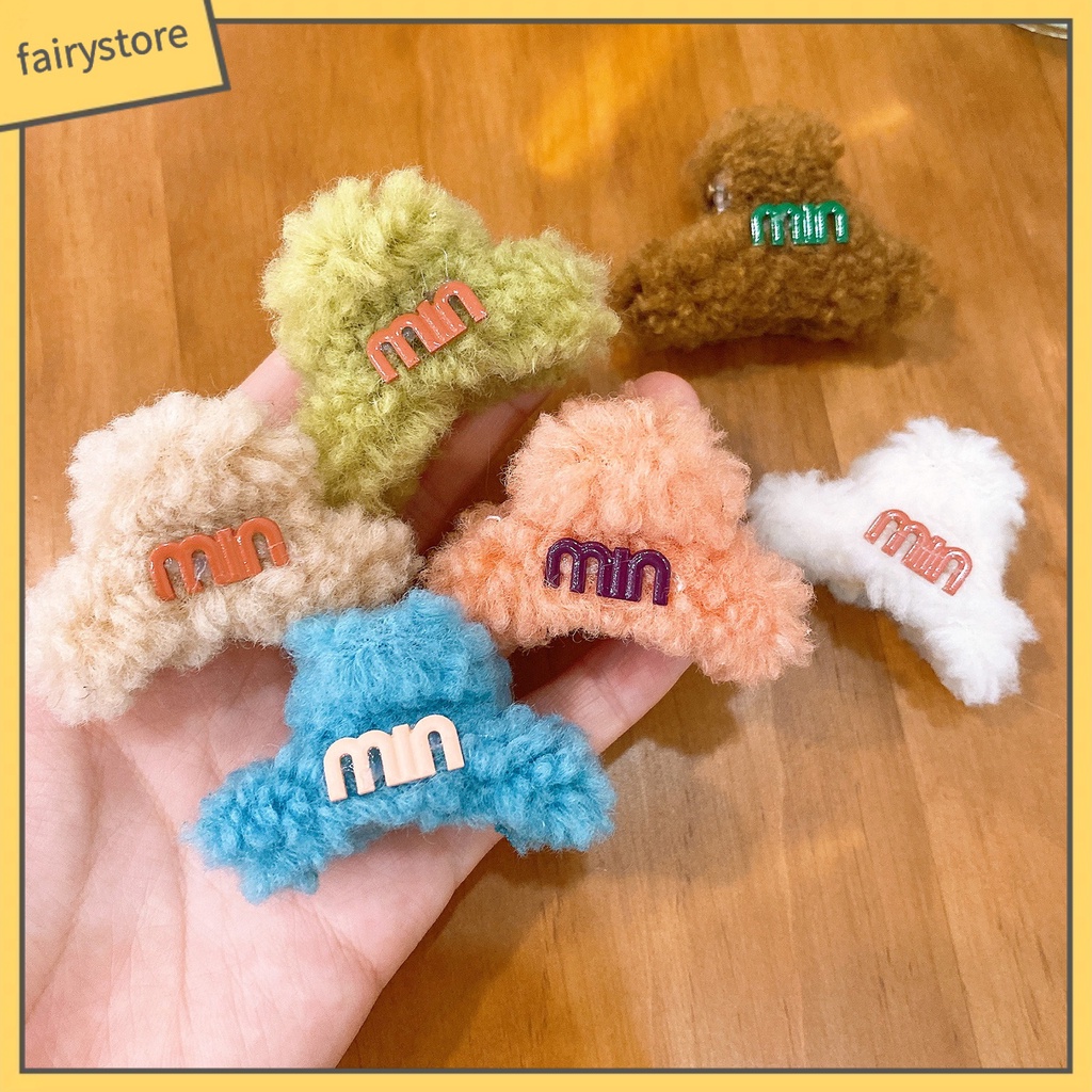 Kẹp Tóc Lông Nhung Mềm Màu Trơn In Chữ Phong Cách Hàn Quốc