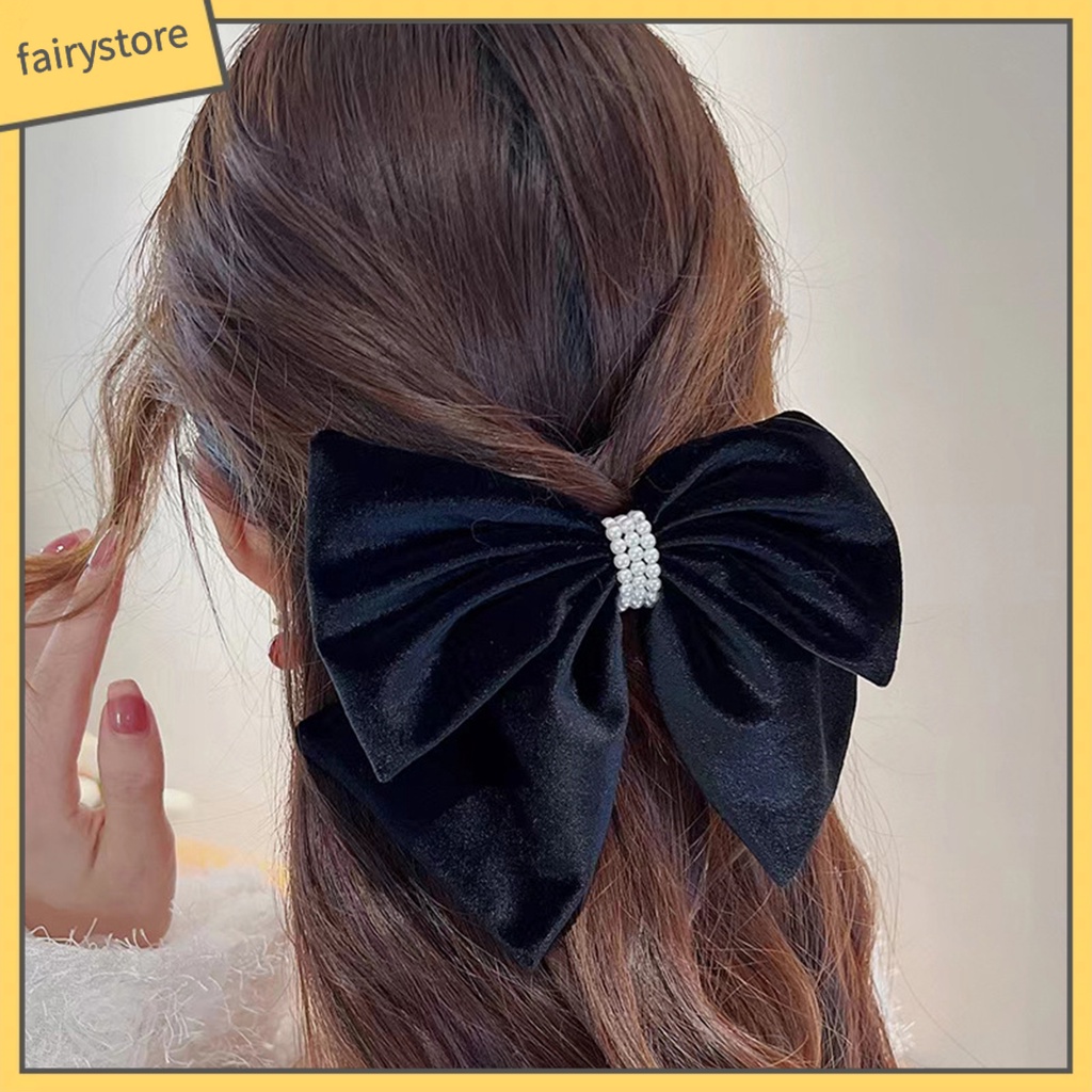Kẹp Tóc Hình Nơ Đính Ngọc Trai Giả Hai Lớp Chống Trượt Xinh Xắn