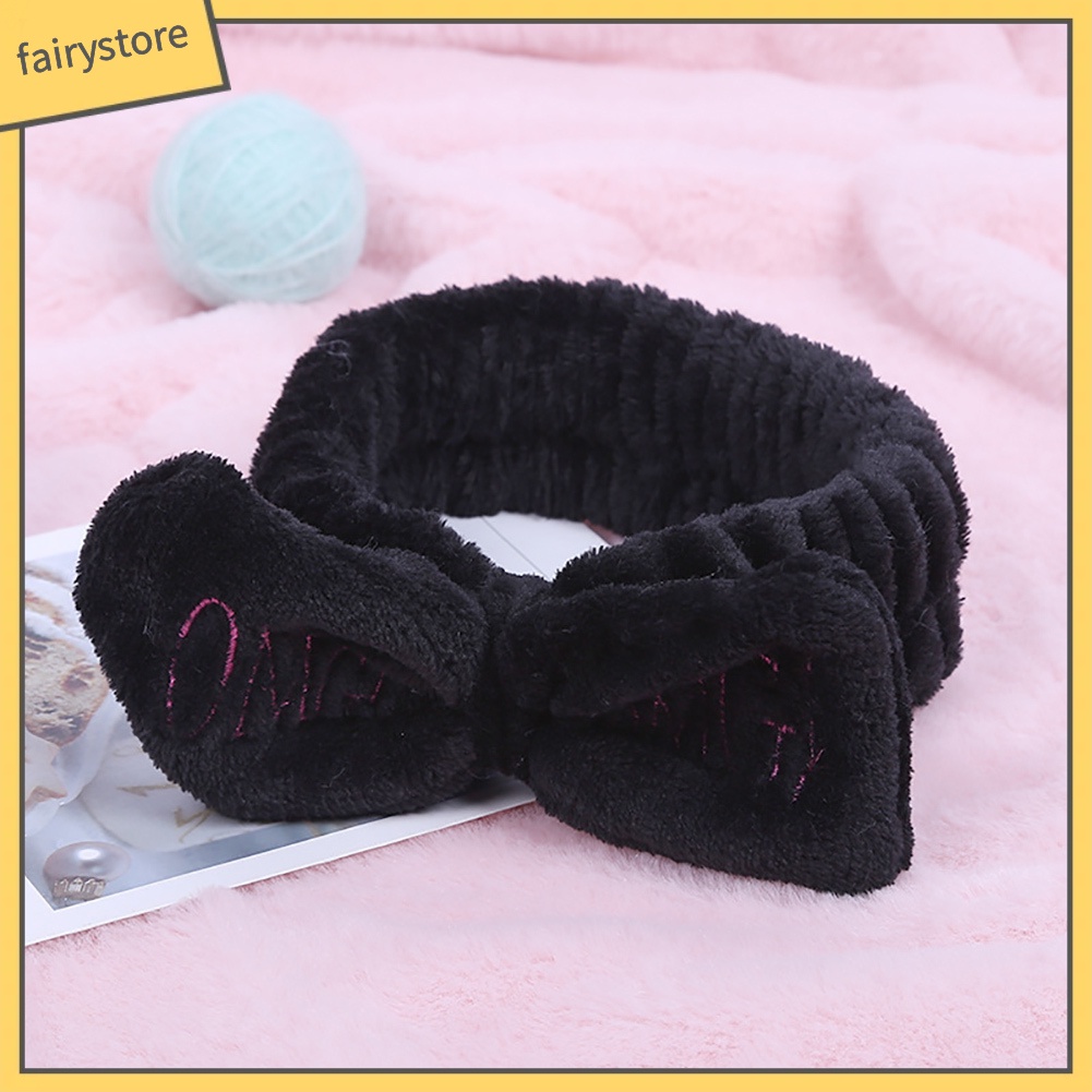 Băng Đô Nhung Lông Co Giãn Thêu Chữ Thắt Nơ Cho Nữ Rửa Mặt