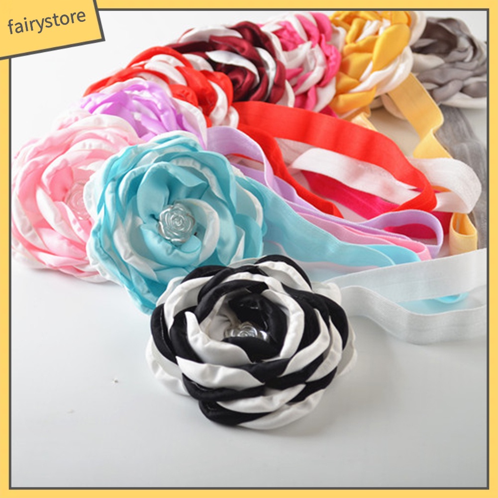 Băng Đô Hoa Hồng Vải Co Giãn Xinh Xắn Cho Bé Gái