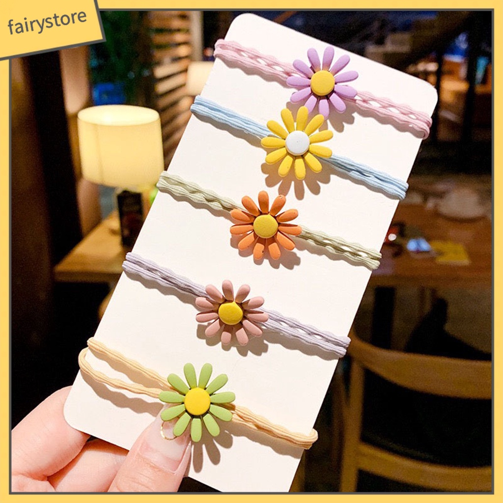 Dây Cột Tóc Co Giãn Đính Hoa 3D Bằng Nhựa Resin Có Thể Giặt Rửa Cho Bé